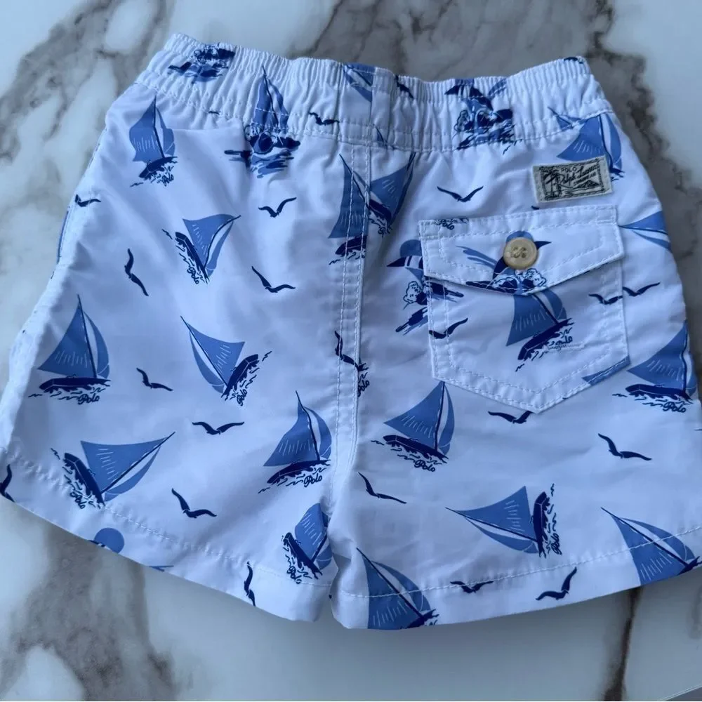 Polo Ralph Lauren Baby Swim Trunks – Sailboat Print Blue White 9M NWT
